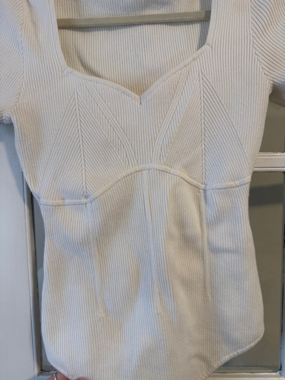 Abercrombie & Fitch White Ribbed Knit Sweetheart Neckline Bodysuit - Picture 3 of 5